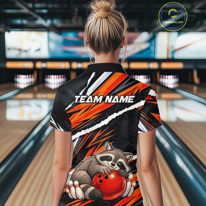 Custom Orange Raccoon Funny Bowling Jersey for Women Bowling Team Shirts Polo & 1/4 Zip HNT247
