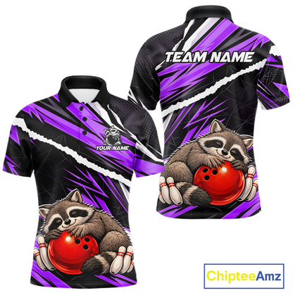 Custom Purple Raccoon Funny Bowling Jersey for Men Bowling Team Shirts Polo & 1/4 Zip HNT247