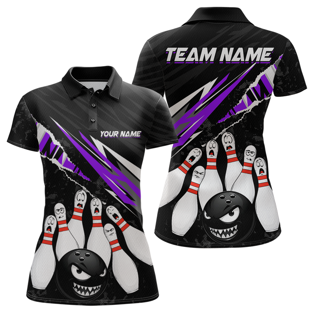 Custom Purple Funny Bowling Jersey for Women Bowling Uniform Polo & 1/4 Zip Bowling Team Shirts HNT128