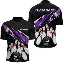 Load image into Gallery viewer, Custom Purple Funny Bowling Jersey for Men Bowling Uniform Polo &amp; 1/4 Zip Bowling Team Shirts HNT128