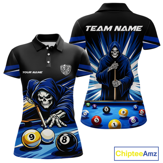 Custom Grim Reaper 8 Ball and 9 Ball Billiard Shirts for Women Billiard League Billiard Team Shirts NNT105