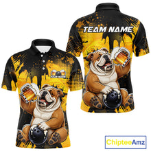Load image into Gallery viewer, Polo shirt with bulldog design and 'Team Name' text on a yellow and black background, featuring the brand 'Chiptee Amz'.