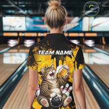 Load image into Gallery viewer, Person wearing a shirt with a cat graphic and 'Team Name' text in a bowling alley.