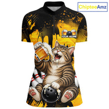 Load image into Gallery viewer, Shirt with a cat holding a beer and bowling ball design, brand 'ChipteeAmz' visible.