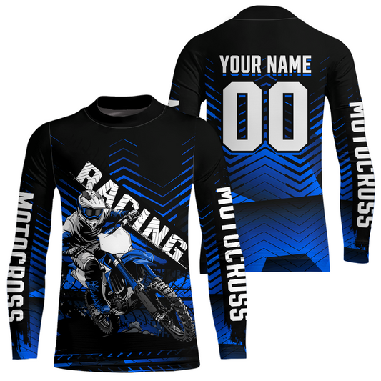 Custom Blue Motocross Jersey Racing for Kid Men Women MX Dirt Bike Shirts UPF30+ DNT46