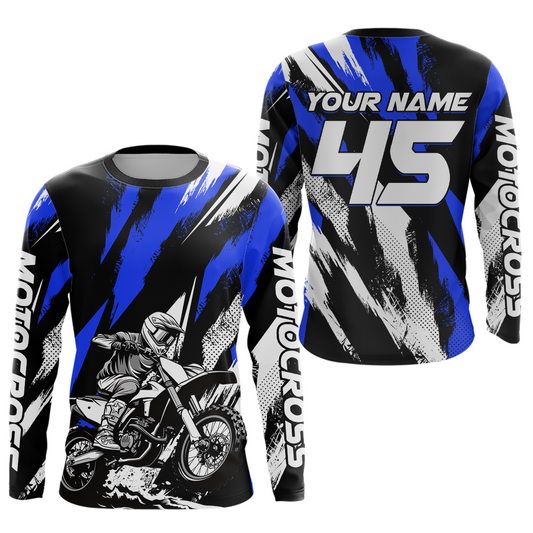 Blue Youth Motocross Shirts MX Racing Custom Dirt Bike Shirts Kid Men Women UPF30+ DNT33