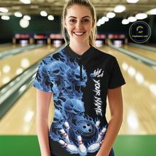 Load image into Gallery viewer, Custom Flame Skull Bowling Jerseys for Women Bowling League Polo &amp; 1/4 Zip Bowling Team Shirts HNT203