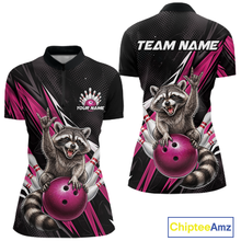 Load image into Gallery viewer, Custom Pink Raccoon Bowling Jersey for Women Bowling Team Shirts Bowling Polo &amp; 1/4 Zip HNT254