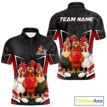 Load image into Gallery viewer, Red Funny Three Chicken Bowling Jersey for Men Bowling League Bowling Team Shirts HN287