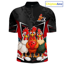 Load image into Gallery viewer, Red Funny Three Chicken Bowling Jersey for Men Bowling League Bowling Team Shirts HN287