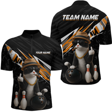 Load image into Gallery viewer, Custom Orange Funny Cat Bowling Jersey for Men Bowling Shirt Polo &amp; 1/4 Zip Bowling Team Shirts HNT136