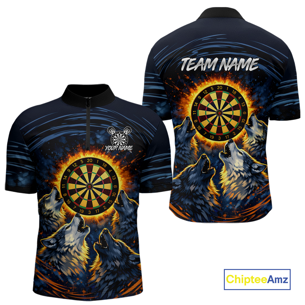 Custom Funny Flame Wolf Darts Board Dart Shirts For Men Darts Team Jerseys Dart Tournament NNT149