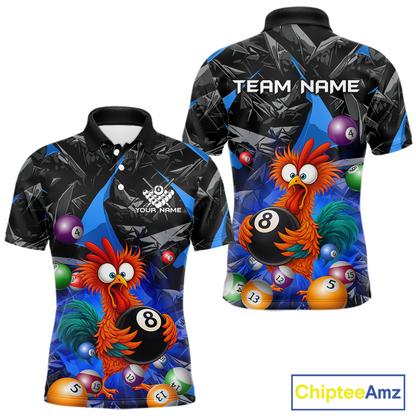 Custom Funny Blue Chicken 8 Ball Pool Billiard Shirt for Men Polo & 1/4 Zip, Billiard Team Jerseys NNT148