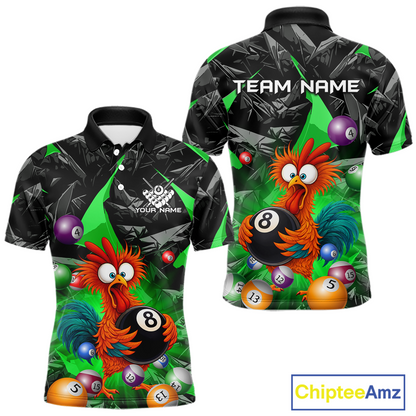 Custom Funny Green Chicken 8 Ball Pool Billiard Shirt for Men Polo & 1/4 Zip, Billiard Team Jerseys NNT148