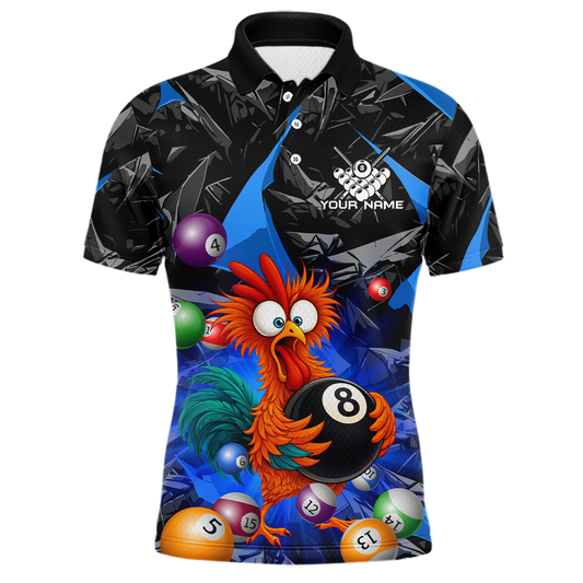 Custom Funny Blue Chicken 8 Ball Pool Billiard Shirt for Men Polo & 1/4 Zip, Billiard Team Jerseys NNT148