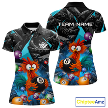 Load image into Gallery viewer, Custom Funny Turquoise Chicken 8 Ball Pool Billiard Shirt for Women Polo &amp; 1/4 Zip, Billiard Team Jerseys NNT148