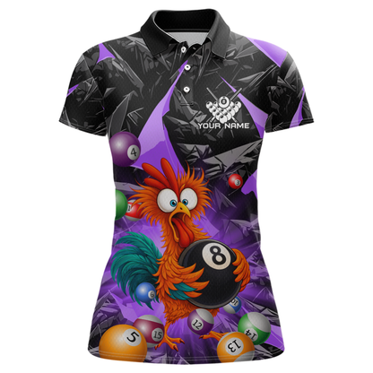 Custom Funny Purple Chicken 8 Ball Pool Billiard Shirt for Women Polo & 1/4 Zip, Billiard Team Jerseys NNT148