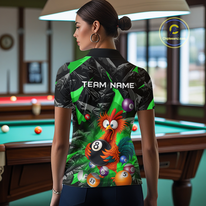 Custom Funny Green Chicken 8 Ball Pool Billiard Shirt for Men Polo & 1/4 Zip, Billiard Team Jerseys NNT148