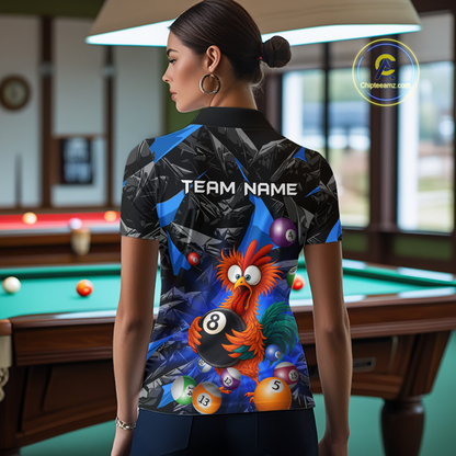 Custom Funny Blue Chicken 8 Ball Pool Billiard Shirt for Women Polo & 1/4 Zip, Billiard Team Jerseys NNT148