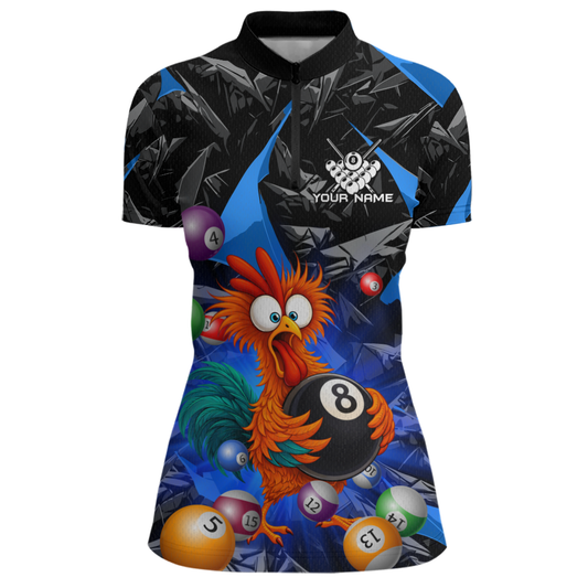 Custom Funny Blue Chicken 8 Ball Pool Billiard Shirt for Women Polo & 1/4 Zip, Billiard Team Jerseys NNT148