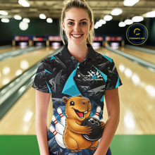 Load image into Gallery viewer, Custom Turquoise Capybara Bowling Jersey for Women Bowling Team Shirts Bowling Polo &amp; 1/4 Zip HNT255