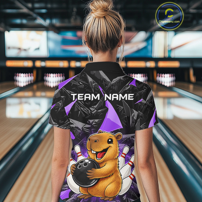 Custom Purple Capybara Bowling Jersey for Women Bowling Team Shirts Bowling Polo & 1/4 Zip HNT255