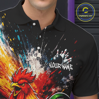 Custom Funny Rooster Bowling Jersey for Men Bowling Team Shirts Bowling Polo & 1/4 Zip HNT256