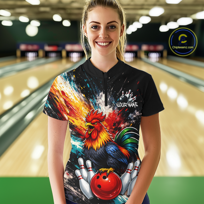 Custom Funny Rooster Bowling Jersey for Women Bowling Team Shirts Bowling Polo & 1/4 Zip HNT256