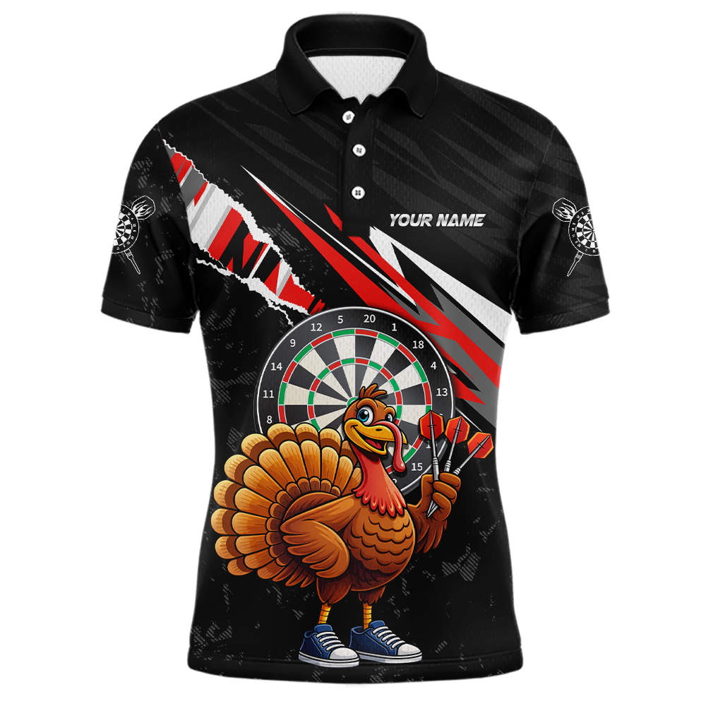 Red Funny Turkey Chicken Darts Shirt for Men Darts Team Jerseys Polo & 1/4 Zip Dart League NNT130
