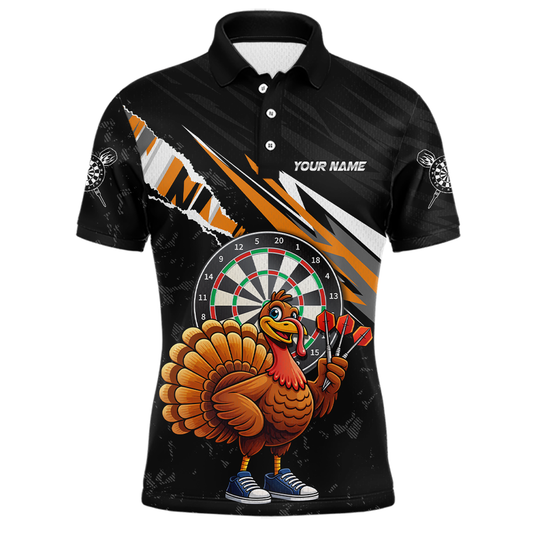 Orange Funny Turkey Chicken Darts Shirt for Men Darts Team Jerseys Polo & 1/4 Zip Dart League NNT130