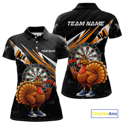 Orange Funny Turkey Chicken Darts Shirt for Women Darts Team Jerseys Polo & 1/4 Zip Dart League NNT130