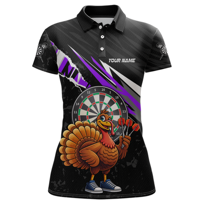 Purple Funny Turkey Chicken Darts Shirt for Women Darts Team Jerseys Polo & 1/4 Zip Dart League NNT130