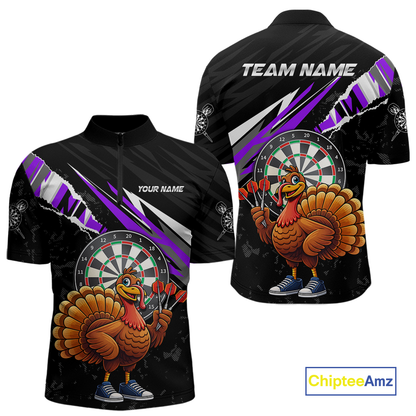 Purple Funny Turkey Chicken Darts Shirt for Men Darts Team Jerseys Polo & 1/4 Zip Dart League NNT130
