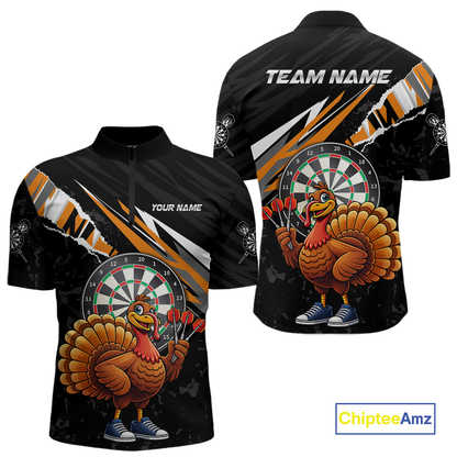 Orange Funny Turkey Chicken Darts Shirt for Men Darts Team Jerseys Polo & 1/4 Zip Dart League NNT130