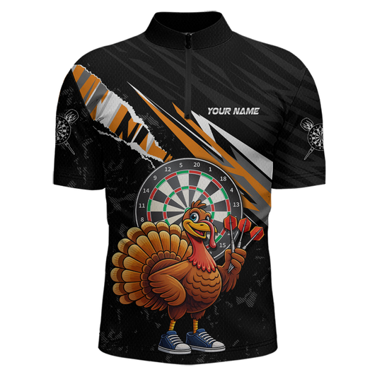 Orange Funny Turkey Chicken Darts Shirt for Men Darts Team Jerseys Polo & 1/4 Zip Dart League NNT130