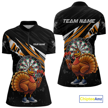 Orange Funny Turkey Chicken Darts Shirt for Women Darts Team Jerseys Polo & 1/4 Zip Dart League NNT130