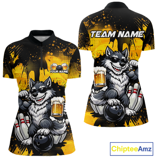 Custom Beer Wolf Bowling Jersey for Women Bowling Team Shirts Bowling Polo & 1/4 Zip HNT264