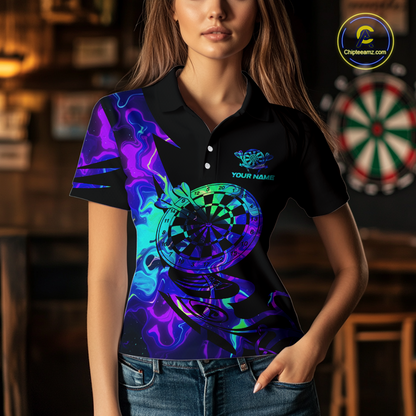 Custom Neon Pattern Dart Shirts For Women Dart Board Shirts Polo & 1/4 Zip Dart Jersey Team NNT129
