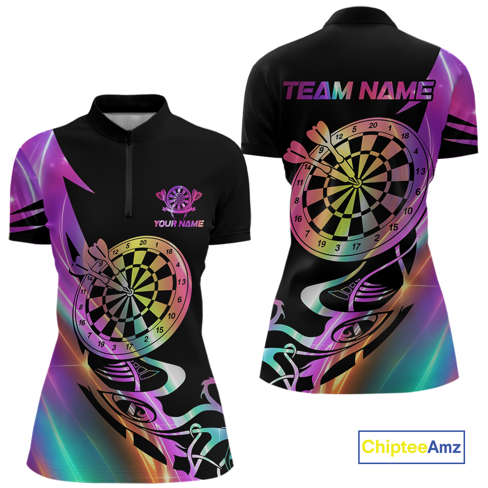 Custom Neon Pattern Dart Shirts For Women Dart Board Shirts Polo & 1/4 Zip Dart Jersey Team NNT128