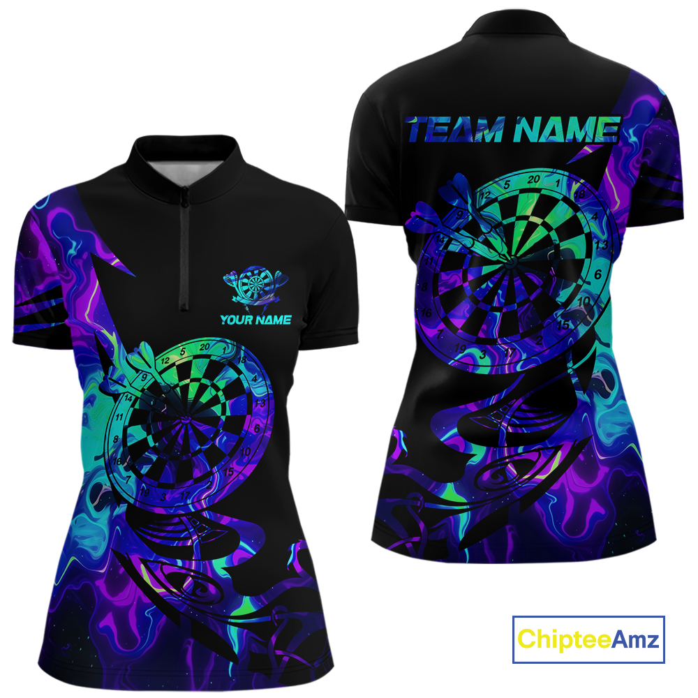 Custom Neon Pattern Dart Shirts For Women Dart Board Shirts Polo & 1/4 Zip Dart Jersey Team NNT129