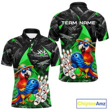Load image into Gallery viewer, Polo shirt with parrot design and customizable text on a white background