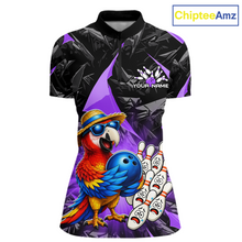 Load image into Gallery viewer, Bowling shirt with a colorful parrot design and 'ChipteeAmz' branding.