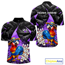 Load image into Gallery viewer, Colorful polo shirt with parrot design and customizable text on a white background