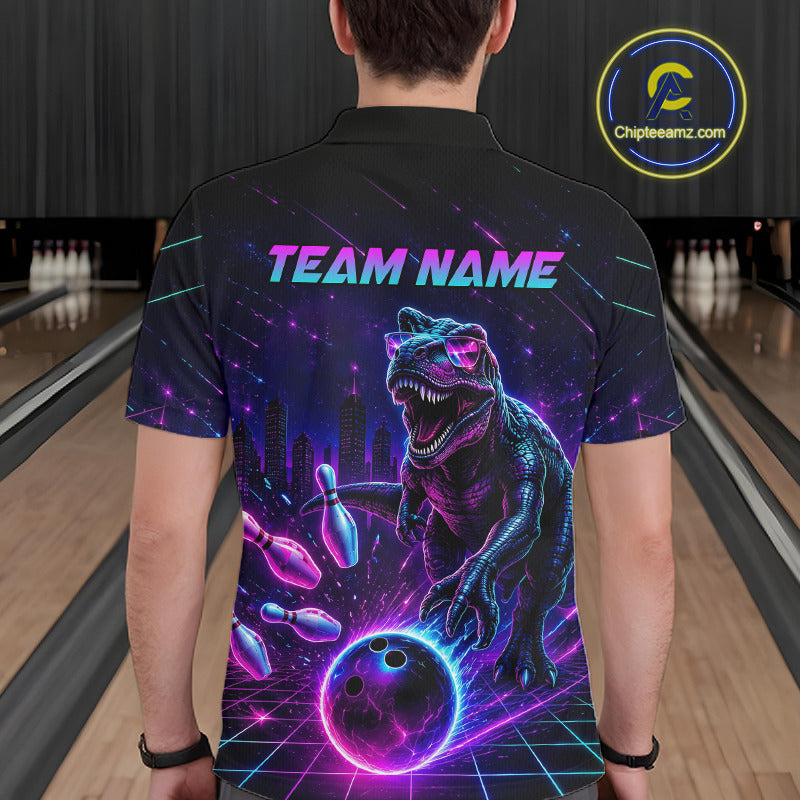 Custom Neon Funny Dinosaur Bowling Team Shirts Bowling Jersey for Men Bowling League HNT462