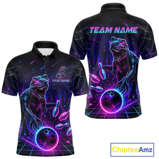 Custom Neon Funny Dinosaur Bowling Team Shirts Bowling Jersey for Men Bowling League HNT462