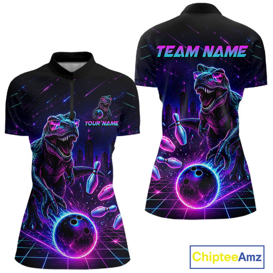 Custom Neon Funny Dinosaur Bowling Team Shirts Bowling Jersey for Women Bowling League HNT462