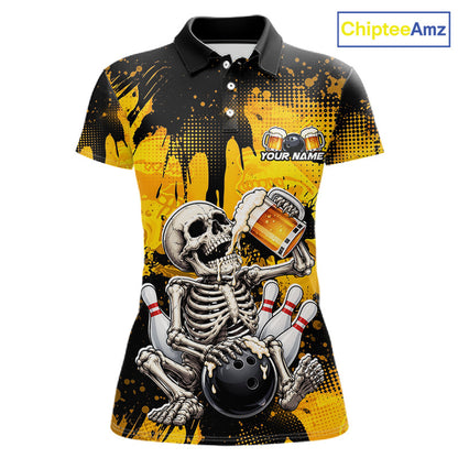 Custom Beer Funny Skeleton Bowling Team Shirts Bowling Jersey for Women Bowling League HNT464
