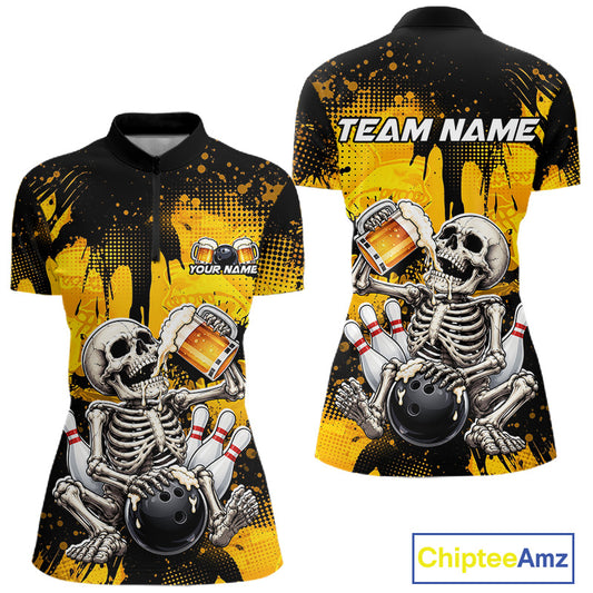 Custom Beer Funny Skeleton Bowling Team Shirts Bowling Jersey for Women Bowling League HNT464
