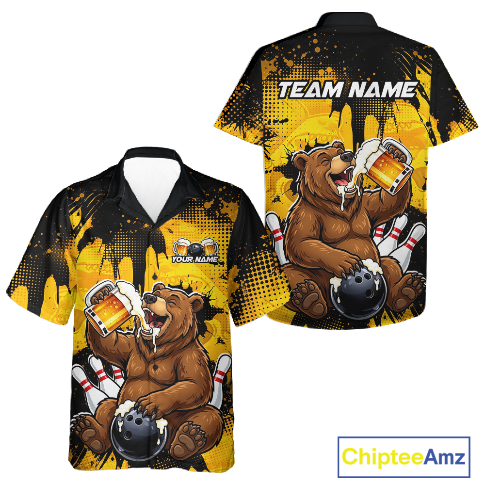 Custom Beer Bear Hawaiian Bowling Jersey Bowling Team Shirts Bowling Uniform HNT265