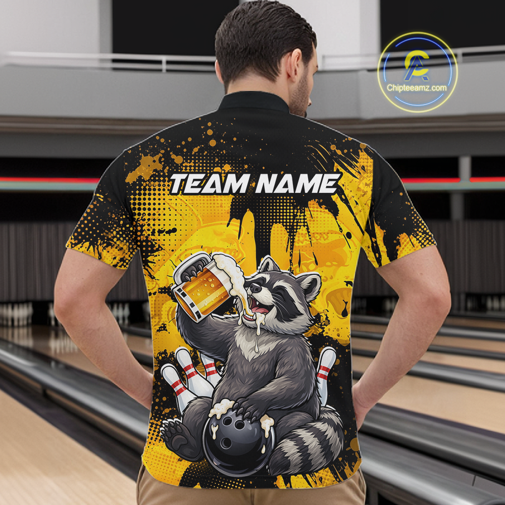Custom Beer Raccoon Bowling Jersey for Men Bowling Polo & 1/4 Zip Bowling Team Shirts HNT270